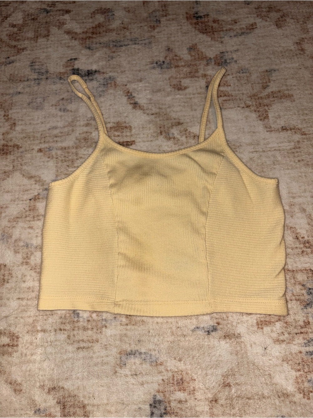 🌼 Ardene Pale Yellow Ribbed Cropped Cami Tank Basic Stretch - Size Medium